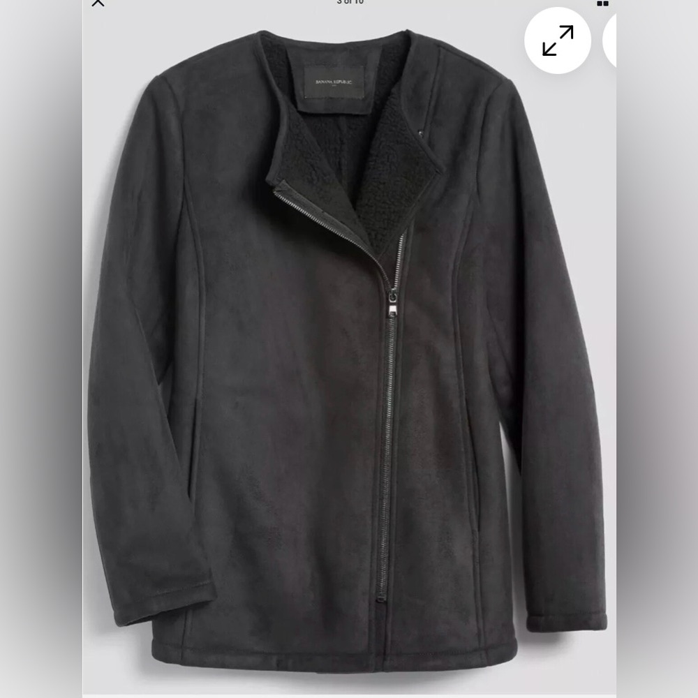 NWT, Banana Republic Faux Suede Sherpa Lined Moto Jacket Front Zip Black Size L